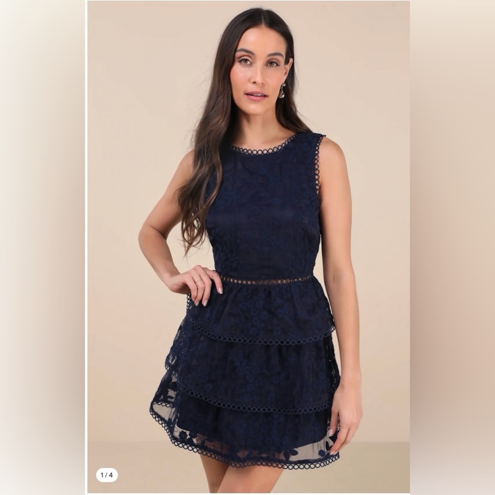 Lulu's Midnight Blue Lace Mini Dress
